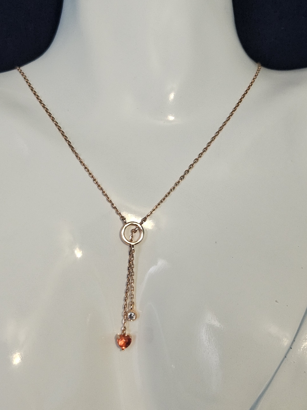 Rose Gold Heart Drop Pendant Necklace - Women Jewelry